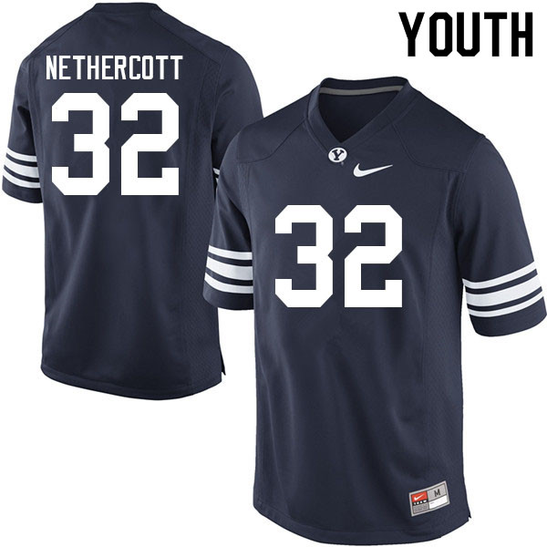 Youth #32 Nick Nethercott BYU Cougars College Football Jerseys Sale-Navy